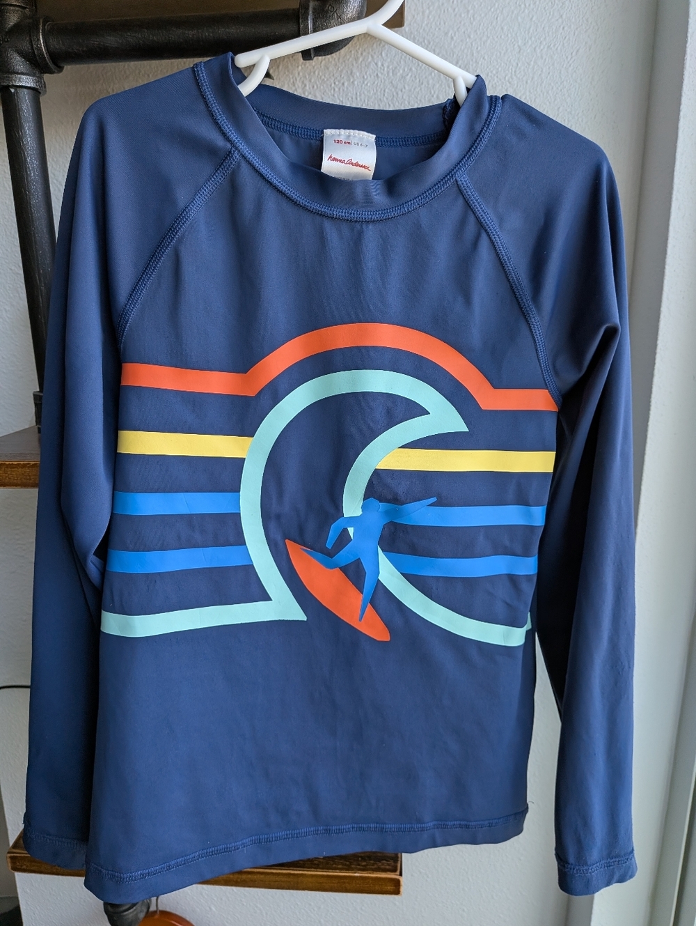 Hanna Andersson Boys 120 (6-7) Long Sleeve Rash Guard Swim Top - Blue Wave UPF